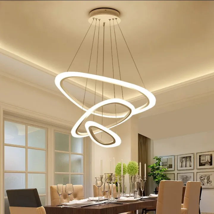 Modern Pendant Lamp LED Rings Circle Ceiling Hanging Chandelier Loft ...