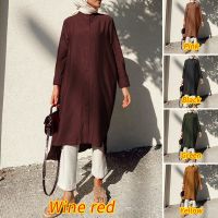 ZANZEA Women Collar Solid Color Loose Long Sleeve Muslim Long Dress