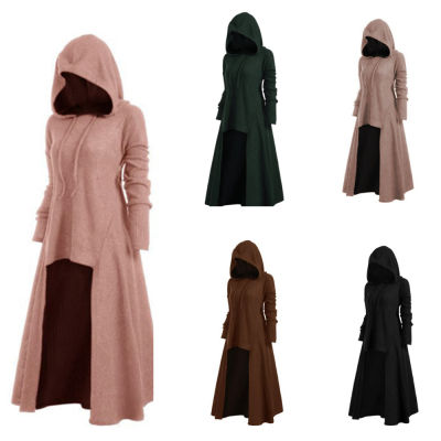 แฟชั่น Gothic เสื้อผ้าผู้หญิง Tops ผู้หญิง Steampunk Coat Hooded Long Victorian Trench Coat