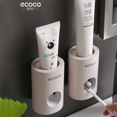ชุดอุปกรณ์ที่จับในห้องน้ำเครื่องจ่ายยาสีฟันอัตโนมัติ ECOCO ที่วางแปรงสีฟันแปรงสีฟันชั้นวางติดผนังห้องน้ำ
