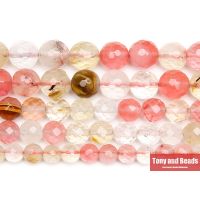 Natural Stone Smooth Faceted Cherry Quartz Loose Beads 16 Strand 4 6 8 10 12 MM Pick Size For Jewelry Making Q15