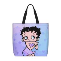 Betty Boop กระเป๋าถือโท้ทแบบลำลองมีซิปกระเป๋าทรงสี่เหลี่ยมมีหูหิ้วสะพายไหล่สำหรับผู้หญิงความจุเยอะพร้อมกระเป๋ากระเป๋าสะพายไหล่