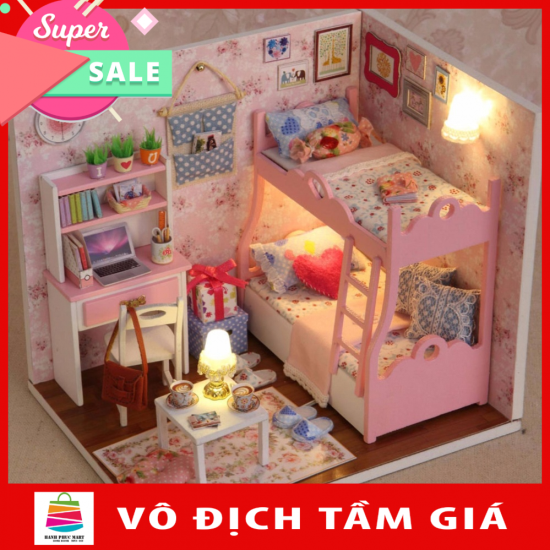 Nhà búp bê barbie lắp ghép bằng gỗ có đèn led - ảnh sản phẩm 1