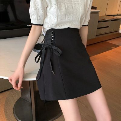 ‘；’ Korean Version Of Irregular High Waist Slim Skirt Black Joker Bag Hip Skirts Side Strap Goth Y2k Hippie Fashion Clothing
