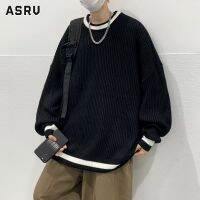 ASRV เสื้อสเวตเตอร์ถักคอลูกเรือผู้ชาย Preppy เสื้อสเวตเตอร์ผู้ชายเรียบง่ายเหมาะสำหรับกางเกงยีนส์และกางเกงทรงหลวม