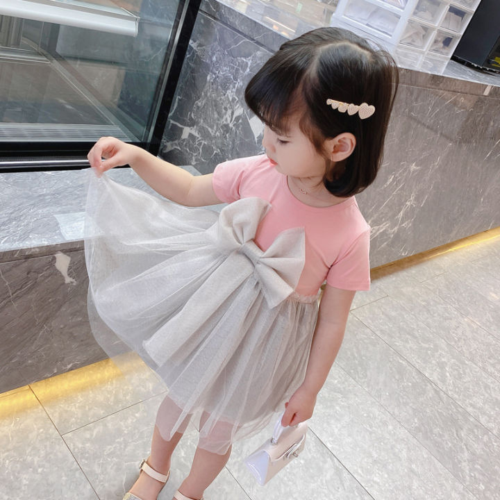 lovily-ชุดเดรสเด็กหญิง2022สาวผ้าฝ้ายบริสุทธิ์แขนสั้นชุดเจ้าหญิงเกาหลีฤดูร้อนอินเทรนด์พัดลม-yangqi-ตาข่ายกระโปรง-drop