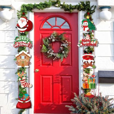 SUMMIT ซานตาคลอส แบนเนอร์แขวนประตู ของตกแต่งแขวน สโนว์แมน แบนเนอร์ประตูระเบียง ของใหม่ กระดาษสำหรับตกแต่ง คู่สุขสันต์วันคริสต์มาส บ้านในบ้าน