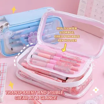 High Capacity Pencil Case Two Layer Transparent Visable Makeup