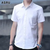 ASRV เสื้อเชิ้ตแขนสั้นสไตล์เกาหลีสำหรับผู้ชาย เสื้อเชิ้ตสีพื้น เสื้อเชิ้ตลำลอง แฟชั่นทันสมัย