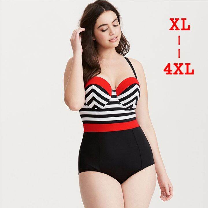 bikini-swimwear-plus-size-stripes-swimsuit-cod