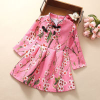 ZZOOI Fashion Girl Dress Spring Autumn Floral Cheongsam Chinese Dresses Princess Christmas Kids Chidlren Clothing Vestidos 3-8 Years