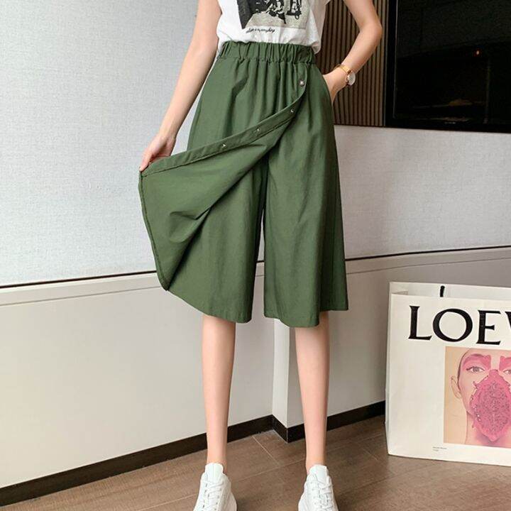 Fashion 2022 Summer Korean Style Cotton Wide Leg Capris Women Short