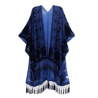 WeHello Women S Burnout Velvet Kimono Bohemian Long Cardigan Tassel Beach Cover-Up Holiday Casual Cardigan Shawl JYPF-14