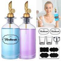 Glass Mouthwash Dispenser Bathroom Reusable Glass Stainless Steel Pour Spout No-Splash Funnel Set Refillable Boston Bottles