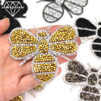 1Pcs Bee Rhinestones Applique Patches สัตว์น่ารักสติกเกอร์ผ้าเย็บแพทช์เย็บปักถักร้อยเหล็กบนคริสตัลสำหรับชุดหมวกเสื้อยืด-Piejt