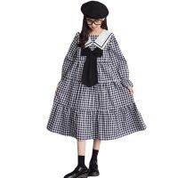 New Autumn Girls Dress 2021 Teen Plaid Dress Big Bow Ruffles Children Baby Clothes Sailor Collar 6 To 16 Years, #6458