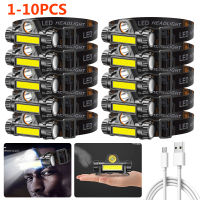 1-10PCS XPE COB LED Headlamp Powerful Headlight USB Rechargeable Head Torch Built-in Battery Waterproof Camping Fishing Lantern