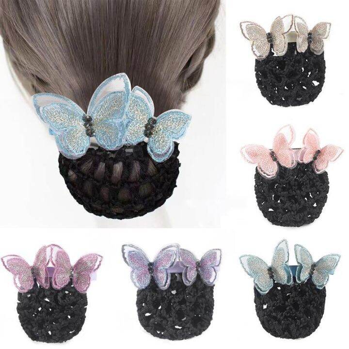 nurse-head-flower-hair-net-new-air-hostess-hotel-staff-fashion-dual-use-butterfly-hair-clips-with-accessories