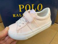 Ralphˉ Laurenˉ 2023 Spring and Summer Cherry Blossom Pink Single Buckle Velcro Western Style Girls Canvas Shoes Step on Cotton Parent-Children