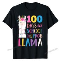 Happy 100 Days Of School No Probllama เสื้อ Llama Alpaca T เสื้อผู้ชายออกแบบเสื้อ &amp; Tees ยี่ห้อฤดูร้อนผ้าฝ้ายคุณภาพสูงเสื้อยืด