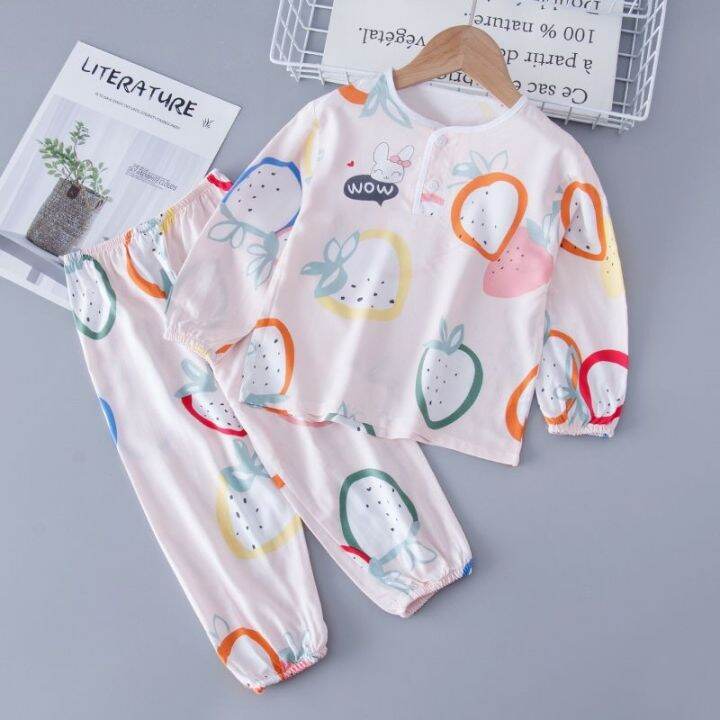 ready-childrens-pajamas-summer-thin-section-long-sleeved-girl-baby-girl-little-boy-summer-big-boy-cotton-silk-air-conditioning-home-clothes