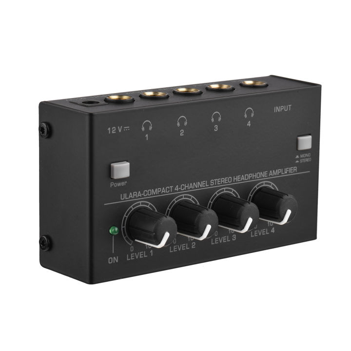 Ultra-compact 4-channel Stereo Headphone Amplifier Upgraded Mini Audio Amp  with Mono & Stereo Switch Power Adapter Professional Mono/Stereo Audio Amp  for Studio and Stage 