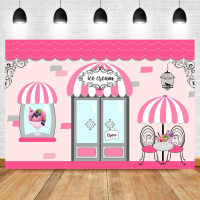 Mocsicka Ice Cream Shop Backdrop Newborn Baby Shower Photography Background Sweet Girls Birthday Party Pink Banner Backdrops