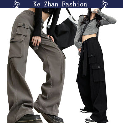 กางเกงคาร์โก้ย้อนยุคสำหรับผู้หญิง Ke Zhan WaisKe Zhan Straighte Zhan กางเกงทรงขากว้างขายาวกางเกงกีฬา