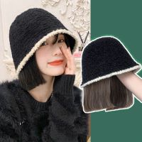 LM Beanies Hat With Hair Wigs For Women 6 inch Long Straight Hair Synthetic Wig Warm Soft Ski Knitted Autumn Winter Cap