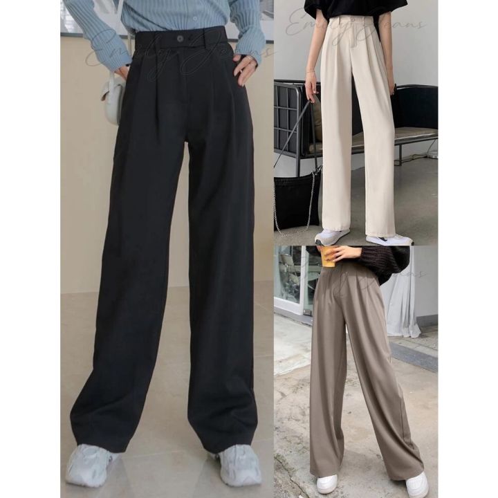 Korean High Waist Loose Wide Leg Trouser Pants Pastel Color with