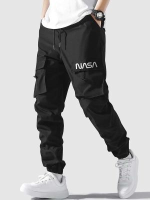 ZAFUL Cargo Pants for Men Letter Graphic Drawstring Tooling Trousers with Multi-pockets Elastic Streetwear Beam Feet Long Pants