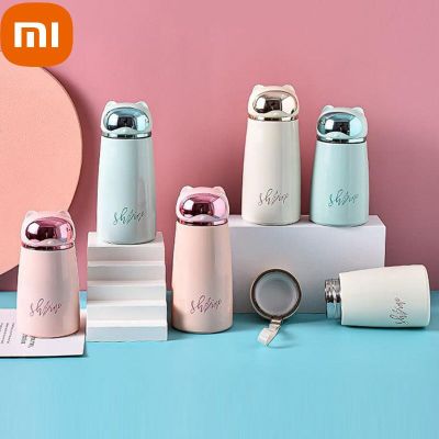 ขวดน้ำสูญญากาศสแตนเลสด้านในสำหรับเด็กลายการ์ตูนหัวแมวกระบอกน้ำ Xiaomi สองชั้น