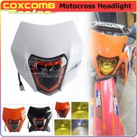 Motocross LED Headlight Dirt Bike Front Head Light Fairing Mask Cover Universal For SMC 690 SXF EXC XCF XCW 125 250 350 450 500