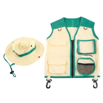 Kids Outdoor Adventure Explorer Kit Costume Vest and Hat Set Realize Children Career Gifts Green