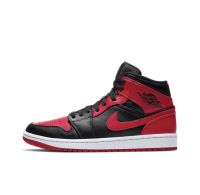 【พร้อมส่งของแท้?/ รุ่นนี่ใส่ตรงไซส NIKE Air Jordan 1 Mid “red and black แฟชั่น รองเท้ากีฬา（สินค้าพร้อมกล่อง อุปกรณ์ครบ จัดส่งฟรี）