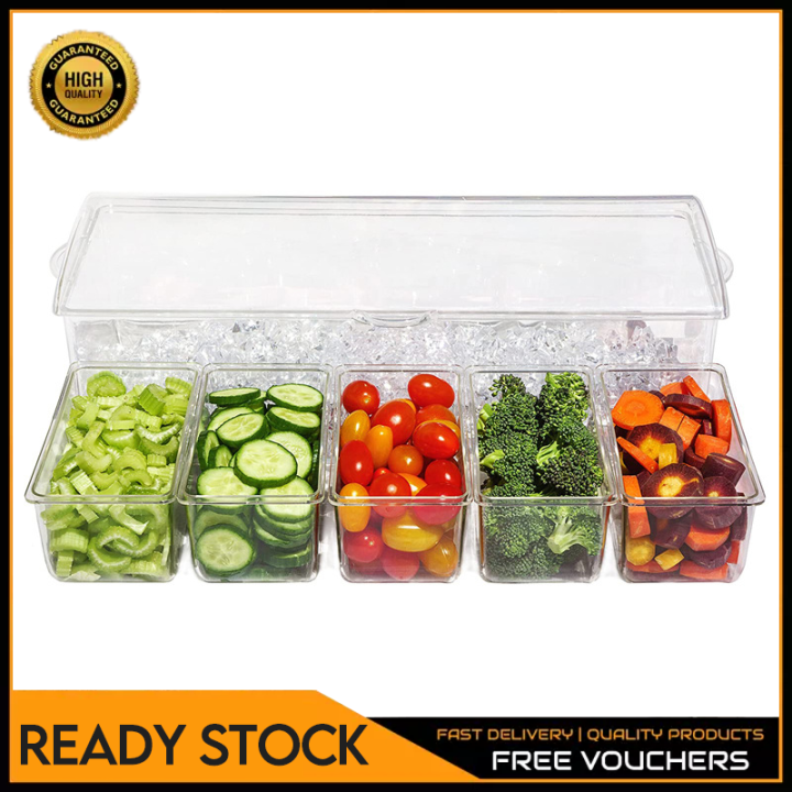 Condiment Server on Ice, Chilled Caddy with 5 Removable Compartments