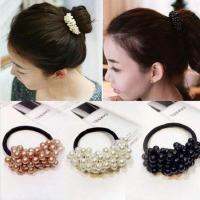 FAITOLAGI 1Pcs ไข่มุกลูกปัด Headbands ผมหางม้าหญิง Scrunchies VINTAGE ผมวงยางเชือก Headdress