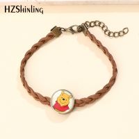 Winnie the Pooh Piglet Tigger Cartoon Pattern Glass Cabachon Twisted Rope String Bracelet Fashion Jewelry