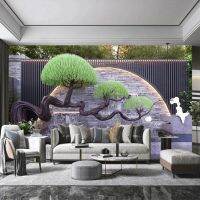 Custom Large Size Wallpaper 3D Tree Landscape Greening Rockery Pool Wall Mural Canvas Living Room Outdoor Backdrop Decoration