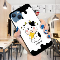 เคสเคสสำหรับ Apple iPhone 15 Pro Max iPhone 15 15 Pro แหวนใส่นิ้ว + สายคล้องตัวการ์ตูนน่ารักแบบแอบสแตรกต์วัวนมเคสมือถือนมวัวซิลิโคนนิ่มกันกระแทกยางโทรศัพท์ป้องกัน TPU ปลอก