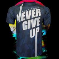 เสื้อกีฬา เสื้อวิ่ง Running Shirt เสื้อคอกลม Never Give UP 365 Run Challenge #RU0001 พิมพ์ลาย ไซส์ S-5XL
