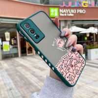 Jlingji เคสสำหรับ VIVO Y76 5G เคส Y74s Y76s 5G ลายการ์ตูนหมูน่ารักบางมีน้ำค้างแข็งโปร่งใสแข็งขอบสี่เหลี่ยมกันกระแทกปลอกซิลิโคนคลุมทั้งหมดเคสนิ่มป้องกัน