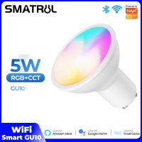 หลอดไฟ LED อัจฉริยะ SMATRUL 5W Tuya WiFi GU10หลอดไฟแอลอีดีรีโมตคอนโทรลอาร์จีบีสำหรับห้องโคมไฟหลอดไฟอัจฉริยะหรี่การใช้พลังงานต่ำประหยัดพลังงานปรับความสว่างได้ชีวิตอัจฉริยะรีโมทคอนโทรลทำงานร่วมกับ Alexa Google Home