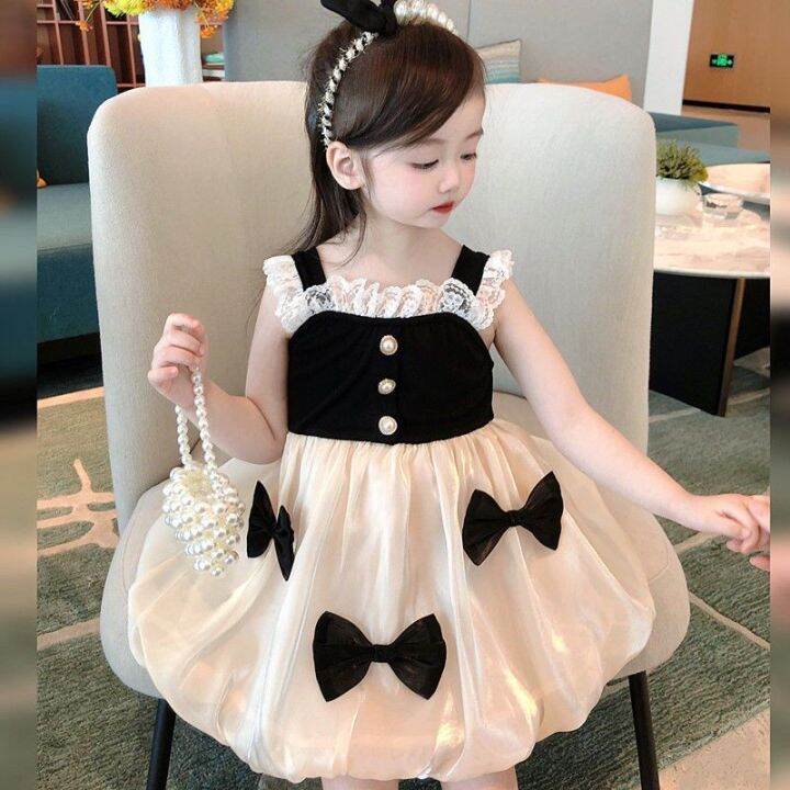 baby-skirt-summer-western-style-internet-celebrity-korean-childrens-clothing-womens-fashionable-cute-princess-bow-girls-suspender-dress