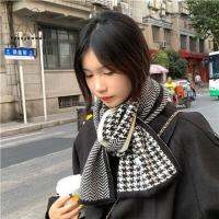 GEYU อบอุ่นและอบอุ่น Herringbone Houndstooth แถบลายทาง ที่ปิดท่อไอเสีย ผ้าคลุมไหล่ถักนิตติ้ง ห่อสไตล์เกาหลี ผ้าพันคอสำหรับผู้หญิง