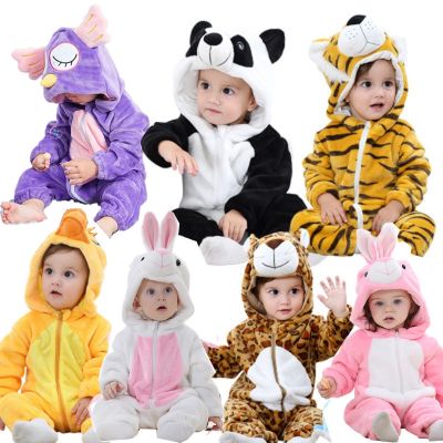 0-24M Animal Cartoon Winter Baby Jumpsuits Flannel Soft Warm Baby Blanket Sleepers Panda Unicorn Lion Hooded Onesie Baby Pajamas