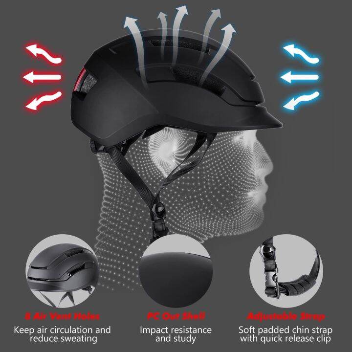 Bike Skateboard Helmet with LED Rear Light, Ventilated Adjustable Helmet for Women, Men, Helmet