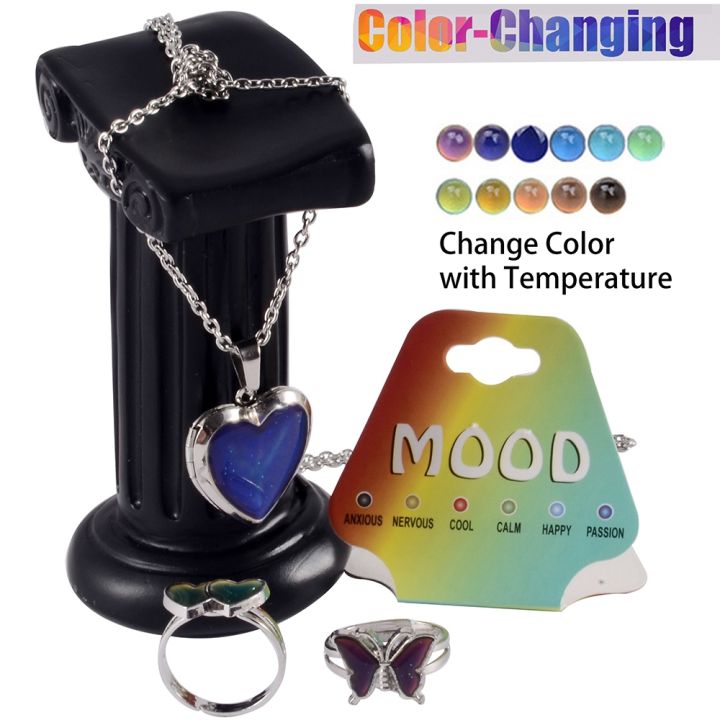 1/2Pcs Vintage Color Change Mood Necklace Ring Emotion Feeling Changeable  Necklace Ring Temperature Control Color Pendant Gifts For Women | SHEIN ASIA