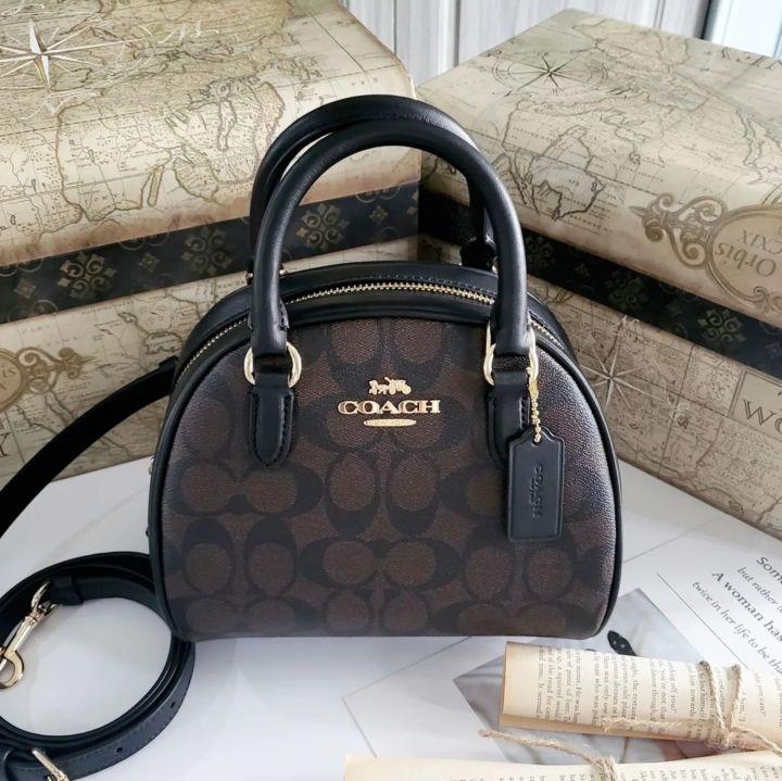 Coach Sydney Satchel In Signature Canvas Black/Brown NWT CA591