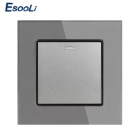 Esooli White Luxury Crystal Tempered Glass Panel 1 Gang 1 Way Wall Light Button Switch On / Off Wall Switch 16A AC 250V